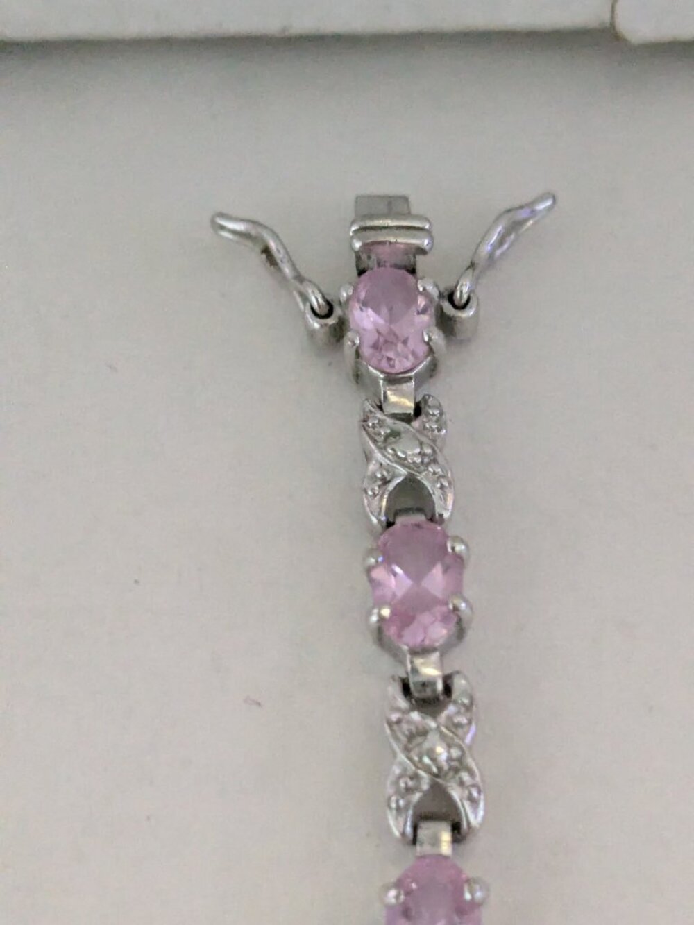 ROSS SIMONS 925 Sterling Silver Pink Crystal X Link Bracelet - Picture 7 of 10